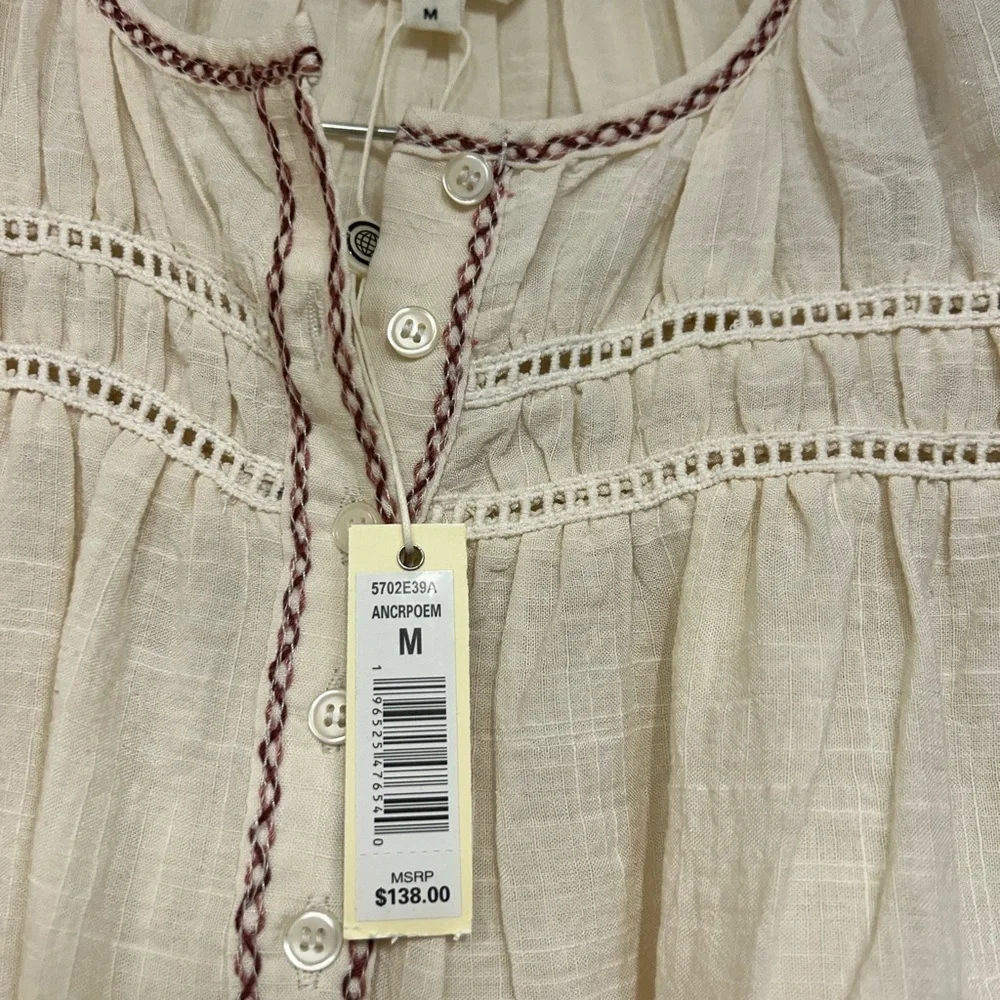 Max Studio Cream Blouse with Red Floral Embroidery - Picture 3 of 6
